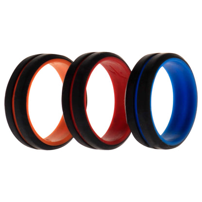 ROQ Silicone Wedding 2Layer Middle Line Ring Set - Black