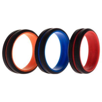 ROQ Silicone Wedding 2Layer Middle Line Ring Set - Black