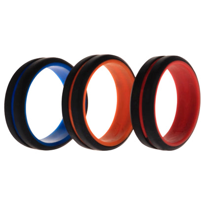 ROQ Silicone Wedding 2Layer Middle Line Ring Set - Black