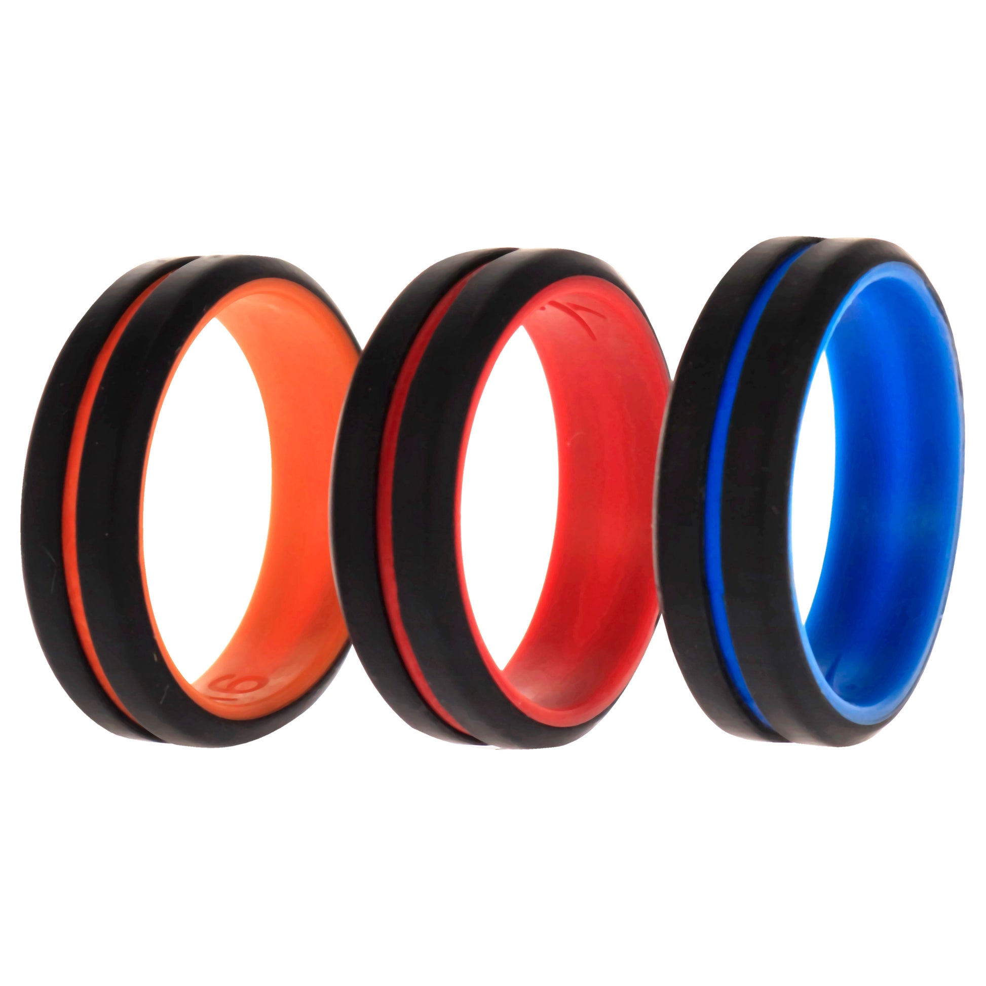 ROQ Silicone Wedding 2Layer Middle Line Ring Set - Black