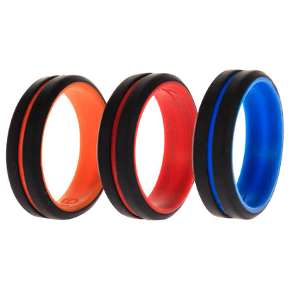 ROQ Silicone Wedding 2Layer Middle Line Ring Set - Black