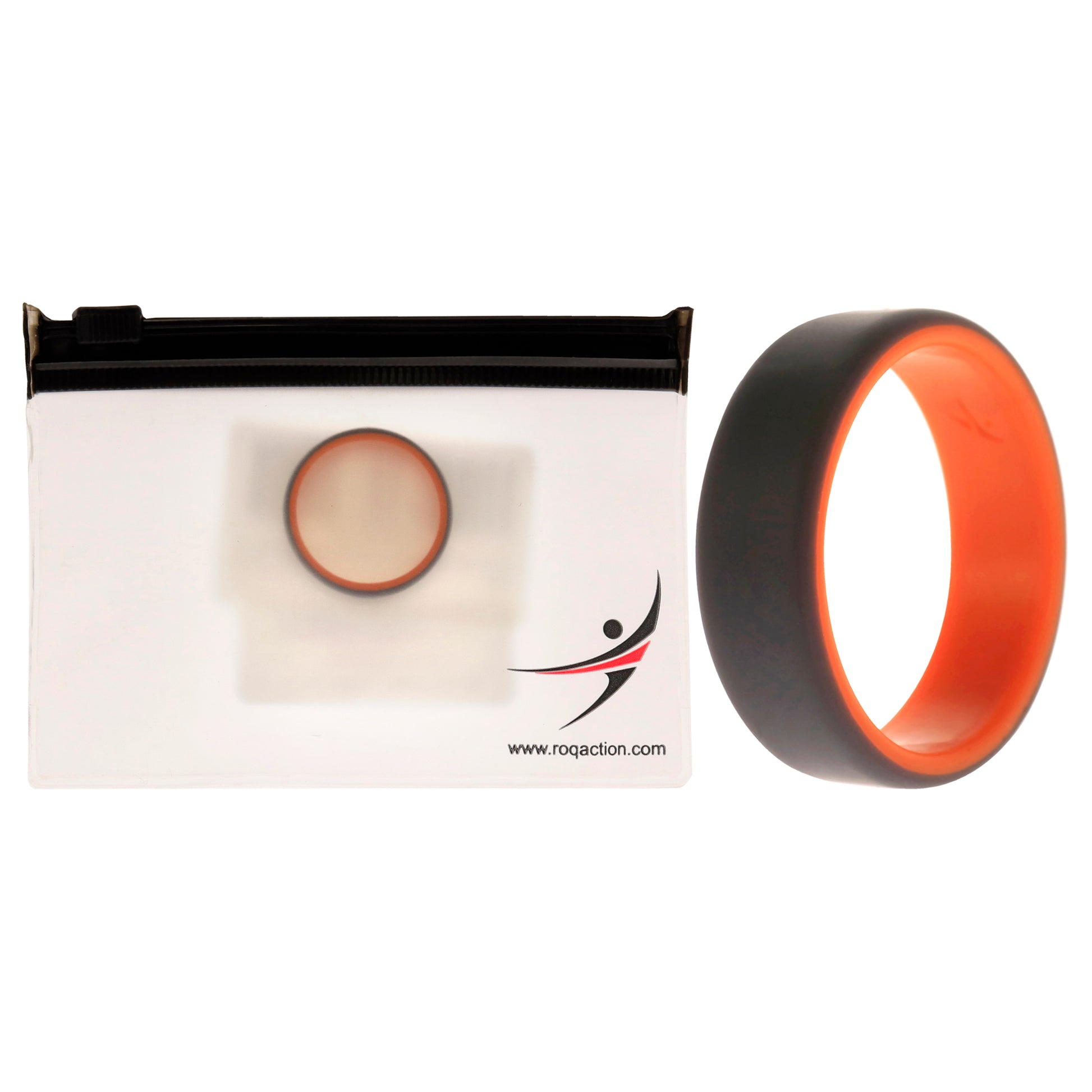 ROQ Silicone Wedding 2Layer Beveled 8mm Ring - Orange-Grey