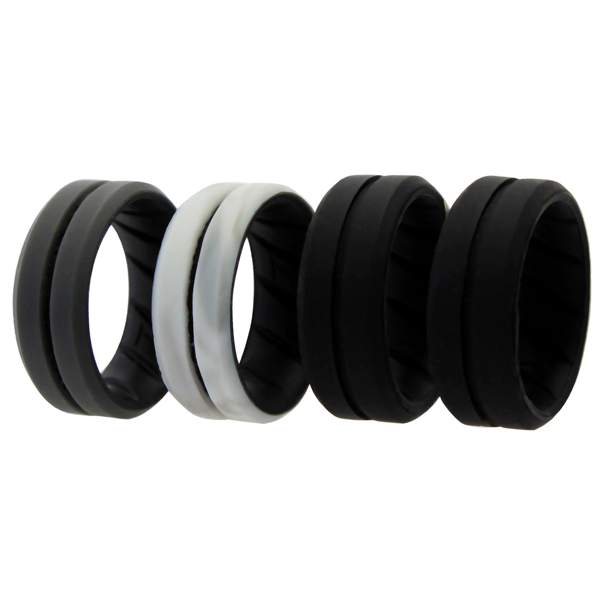 ROQ Silicone Wedding BR Middle Line Ring Set - Marble