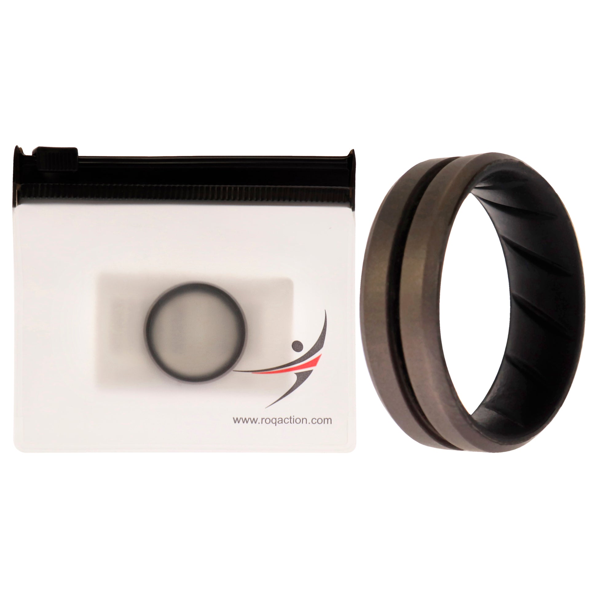 ROQ Silicone Wedding BR Middle Line Ring - Black-Silver