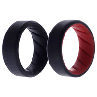 ROQ Silicone Wedding BR 8mm Edge Ring Set - Black-Red