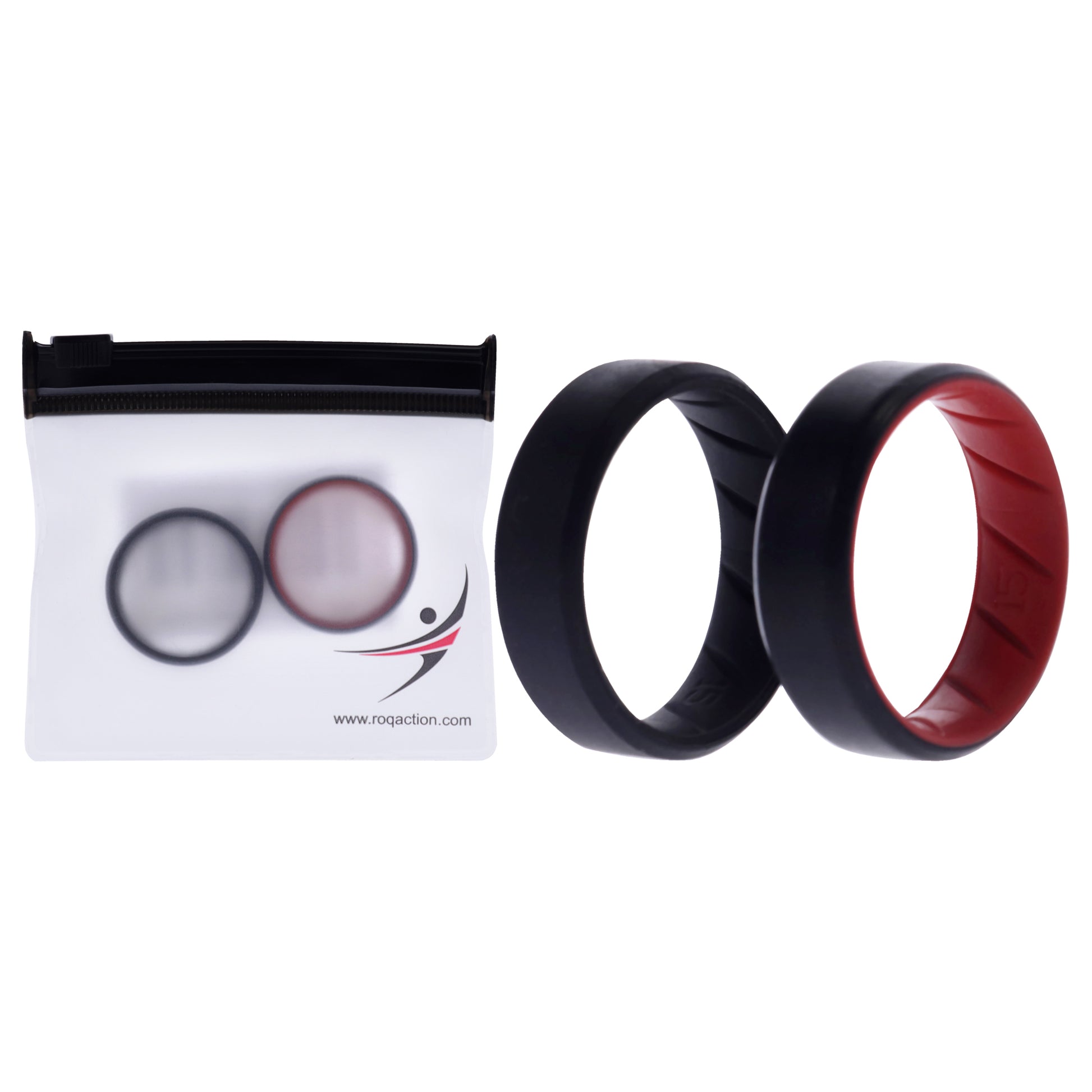 ROQ Silicone Wedding BR 8mm Edge Ring Set - Black-Red