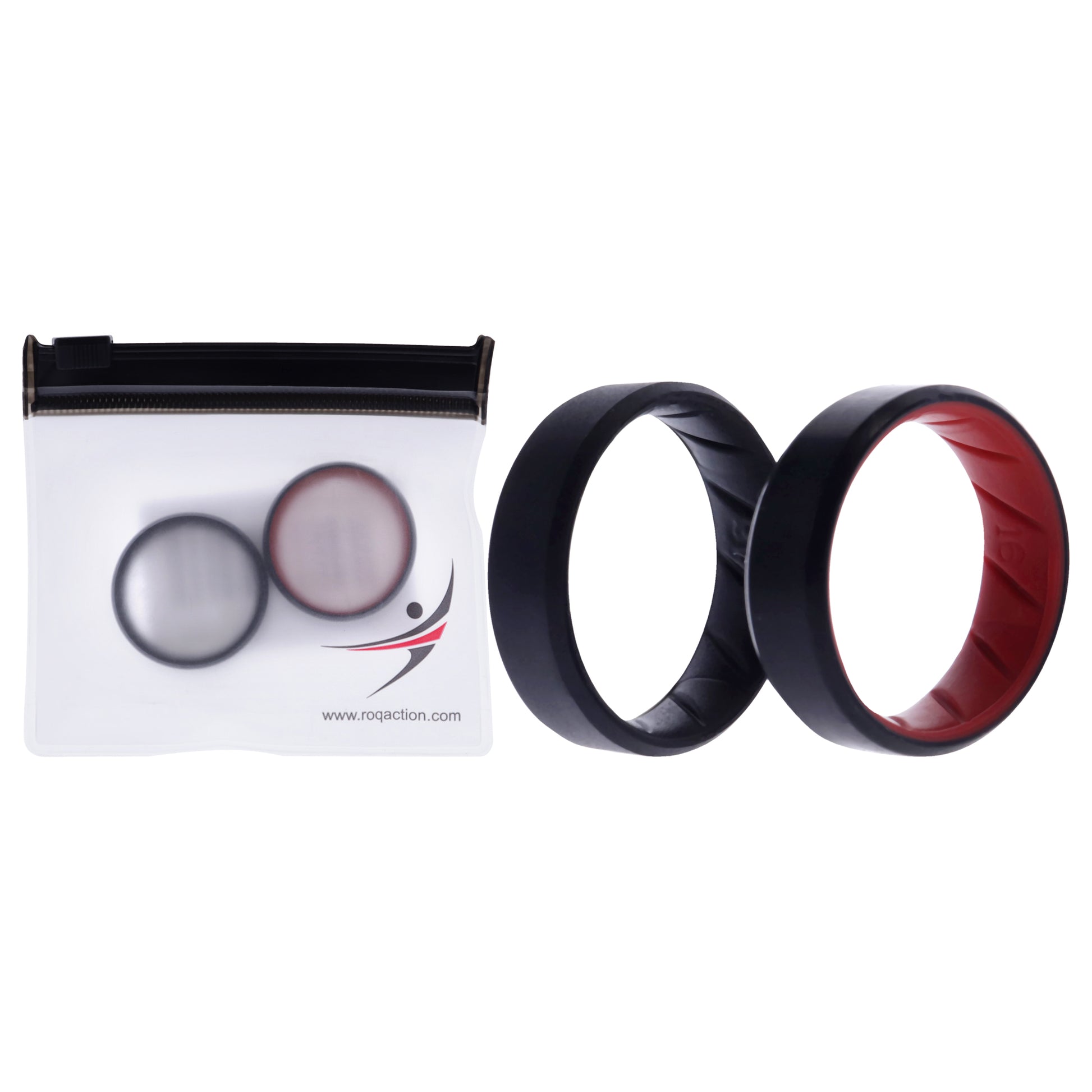 ROQ Silicone Wedding BR 8mm Edge Ring Set - Black-Red