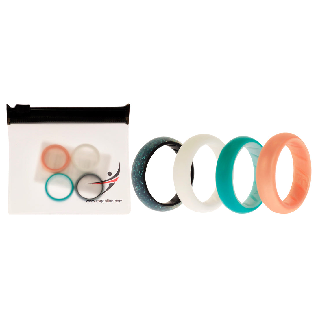 ROQ Silicone Wedding BR Solid Ring Set - Turquoise-Rose