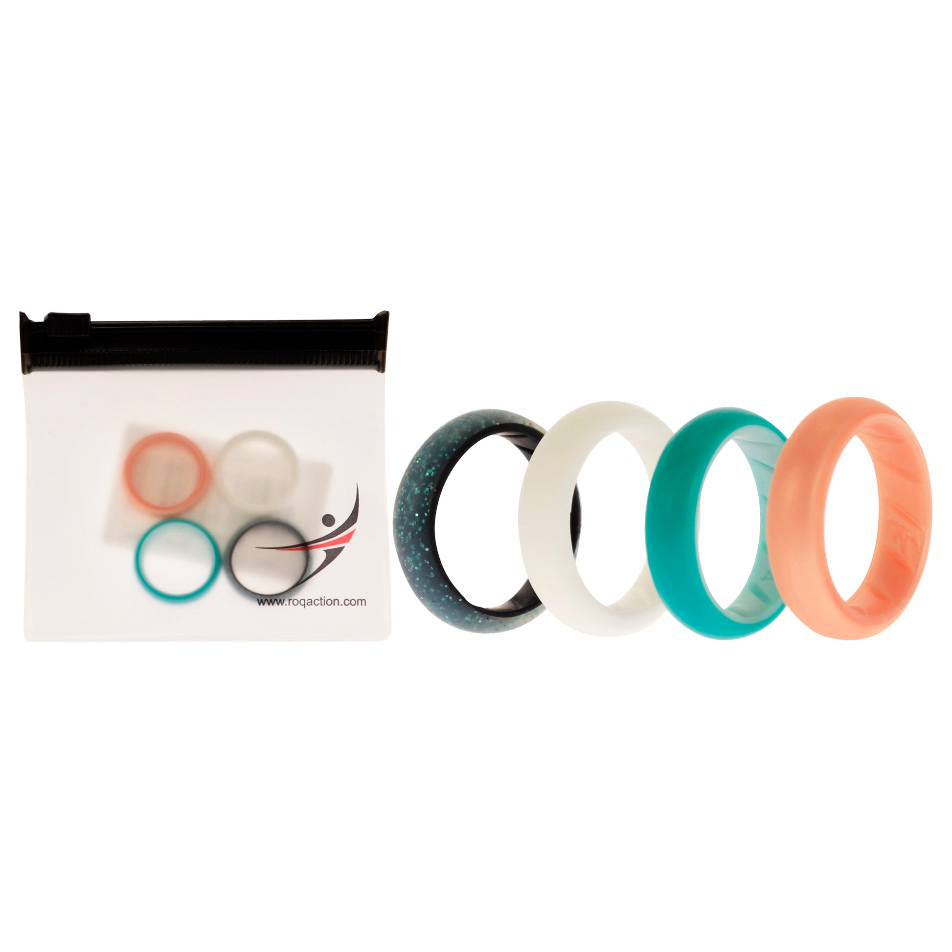 ROQ Silicone Wedding BR Solid Ring Set - Turquoise-Rose