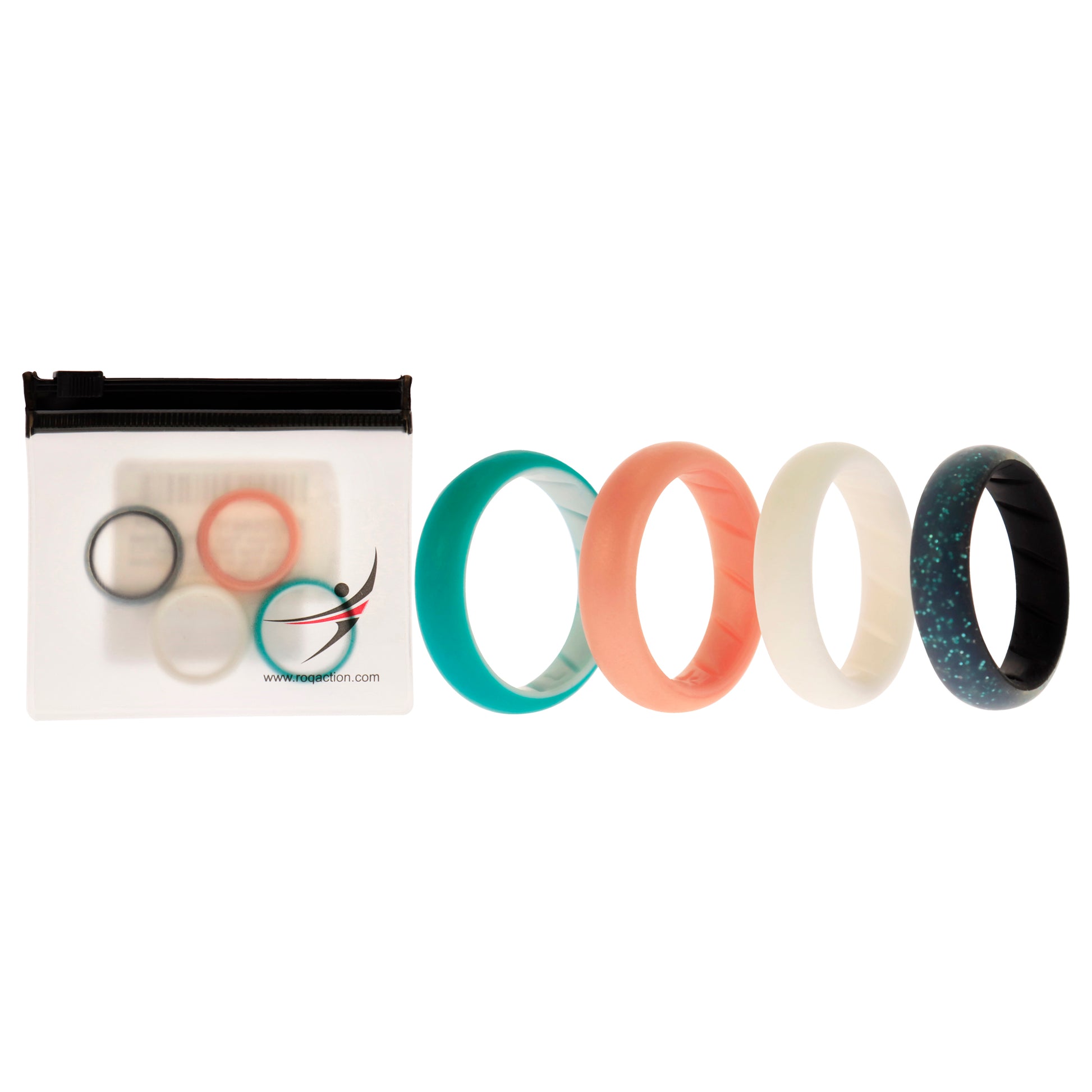 ROQ Silicone Wedding BR Solid Ring Set - Turquoise-Rose
