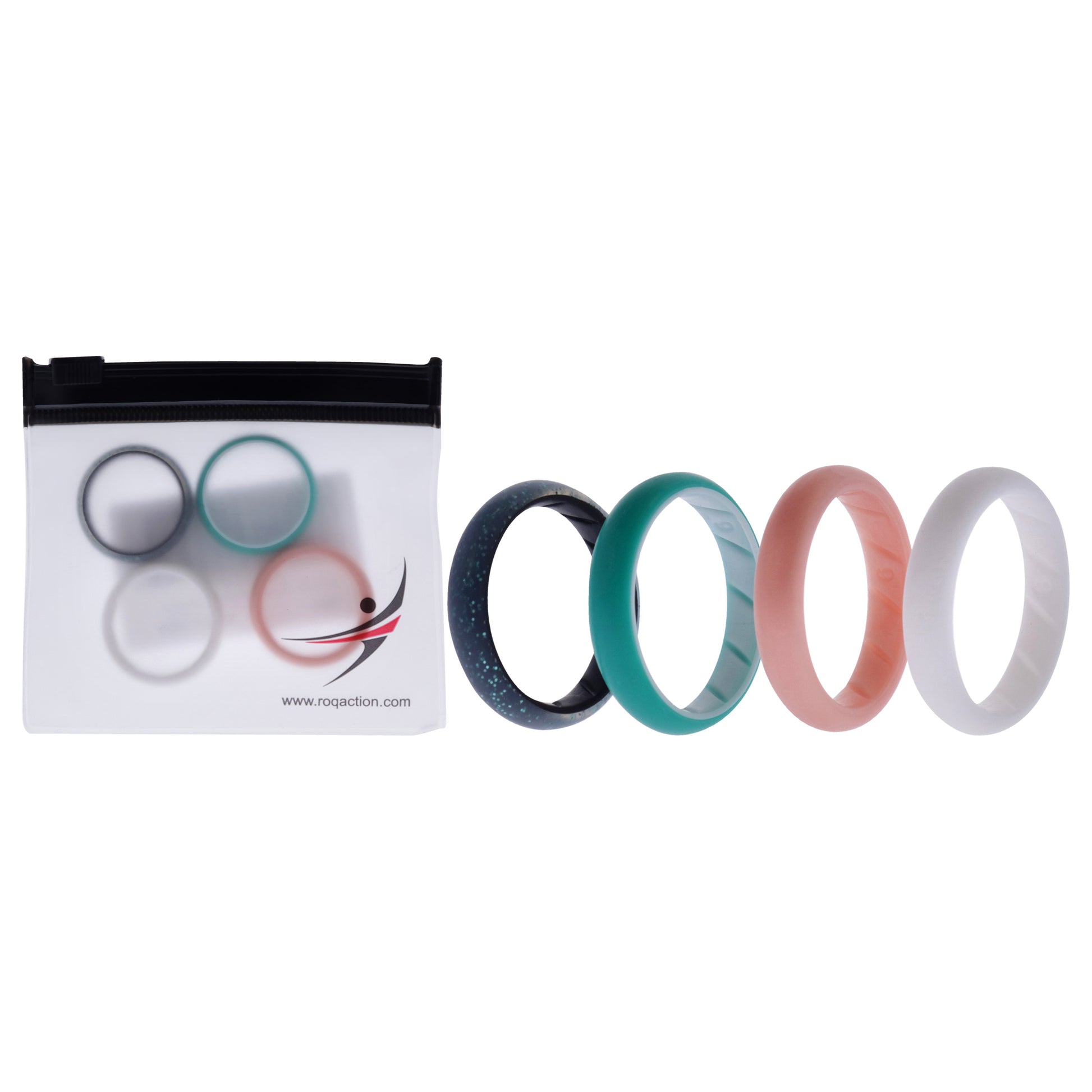 ROQ Silicone Wedding BR Solid Ring Set - Turquoise-Rose