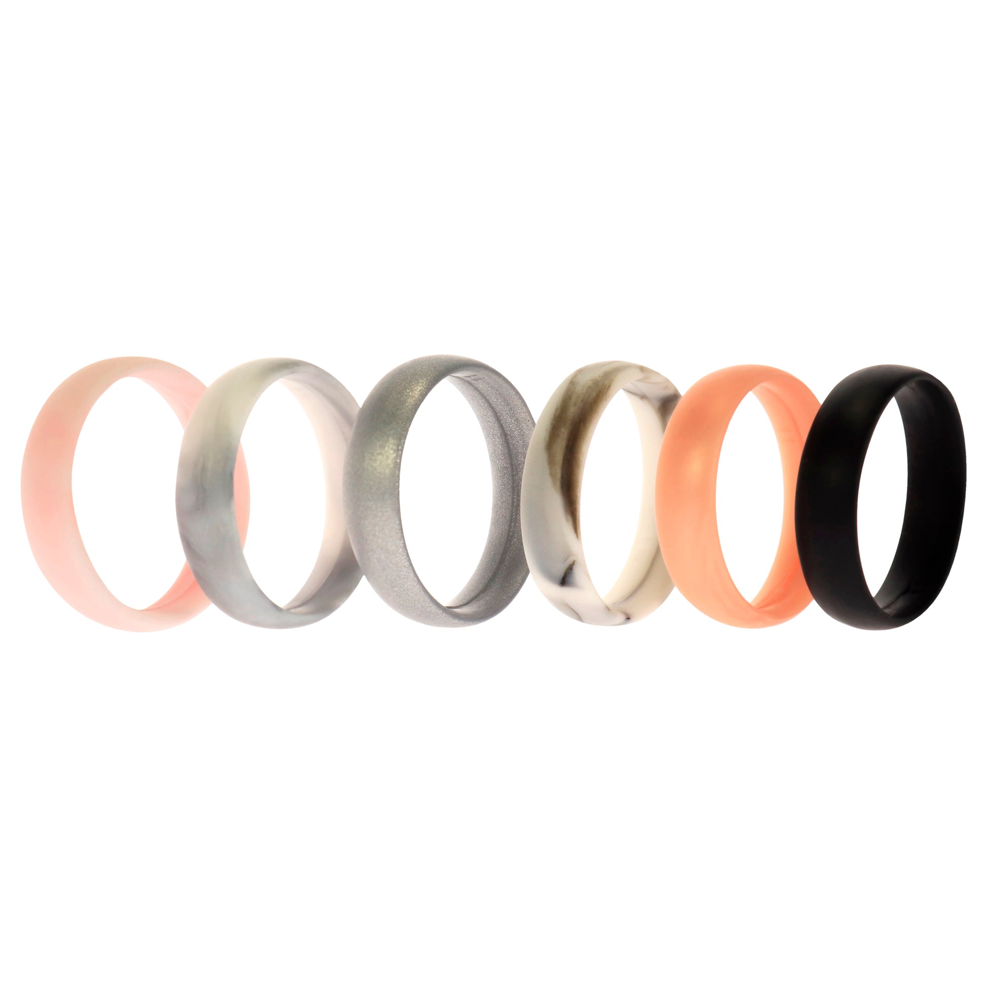 ROQ Silicone Wedding 6mm Smooth Ring Set - RoseMarble