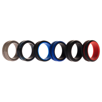 ROQ Silicone Wedding 2Layer Middle Line Ring Set - Black-Camo