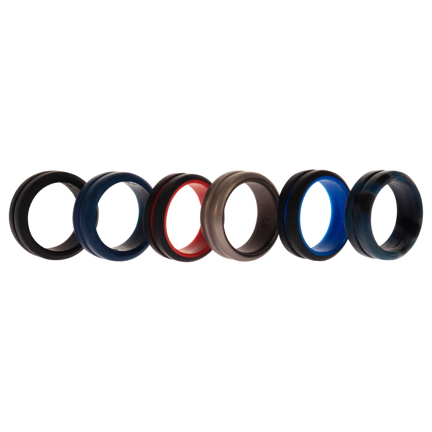 ROQ Silicone Wedding 2Layer Middle Line Ring Set - Black-Camo