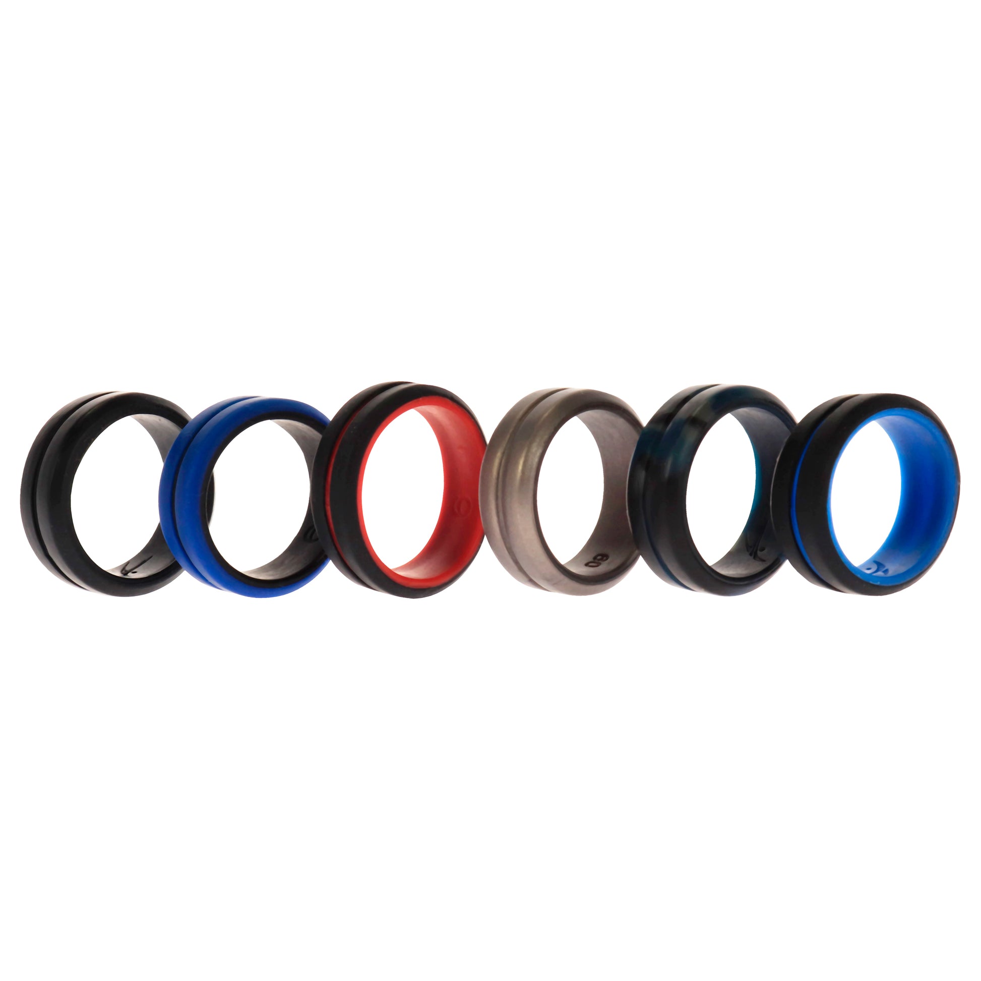 ROQ Silicone Wedding 2Layer Middle Line Ring Set - Black-Camo