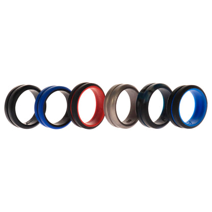 ROQ Silicone Wedding 2Layer Middle Line Ring Set - Black-Camo