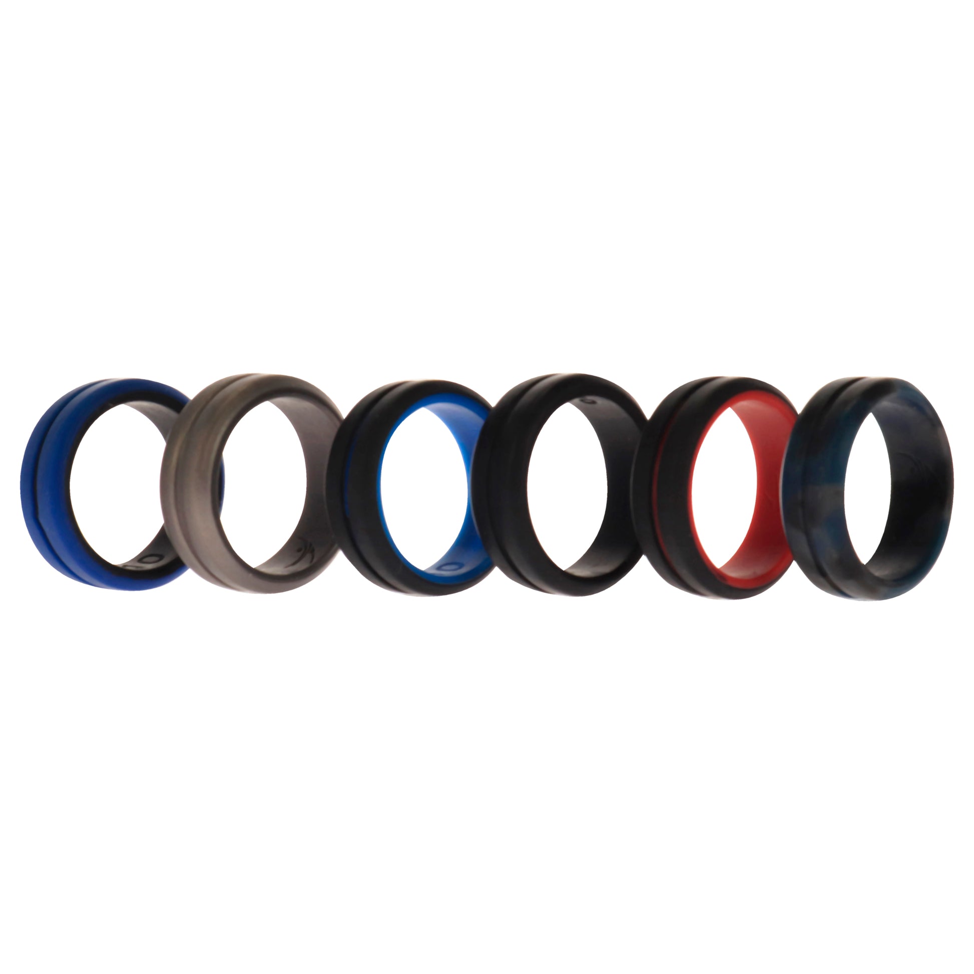 ROQ Silicone Wedding 2Layer Middle Line Ring Set - Black-Camo