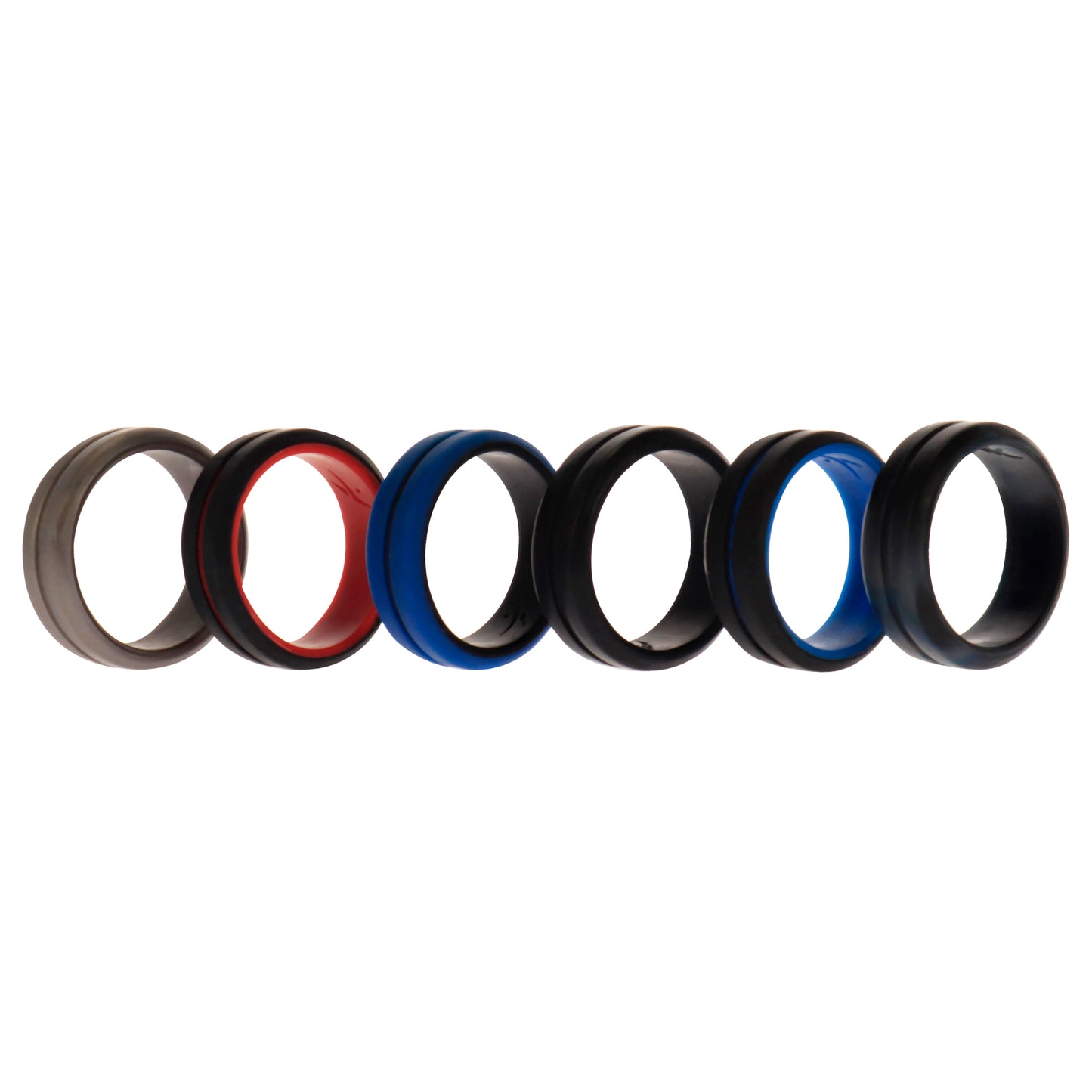 ROQ Silicone Wedding 2Layer Middle Line Ring Set - Black-Camo