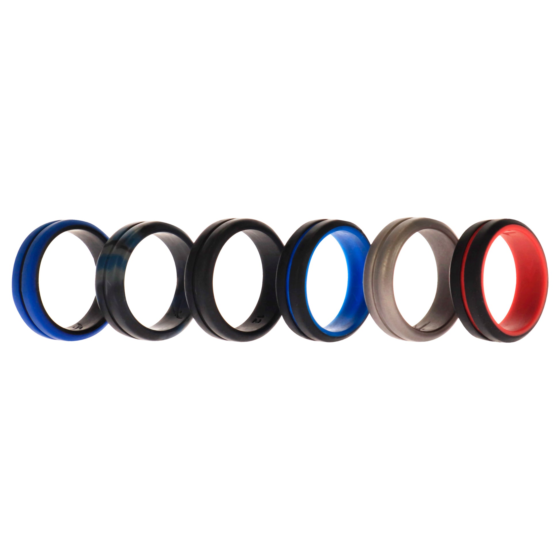 ROQ Silicone Wedding 2Layer Middle Line Ring Set - Black-Camo