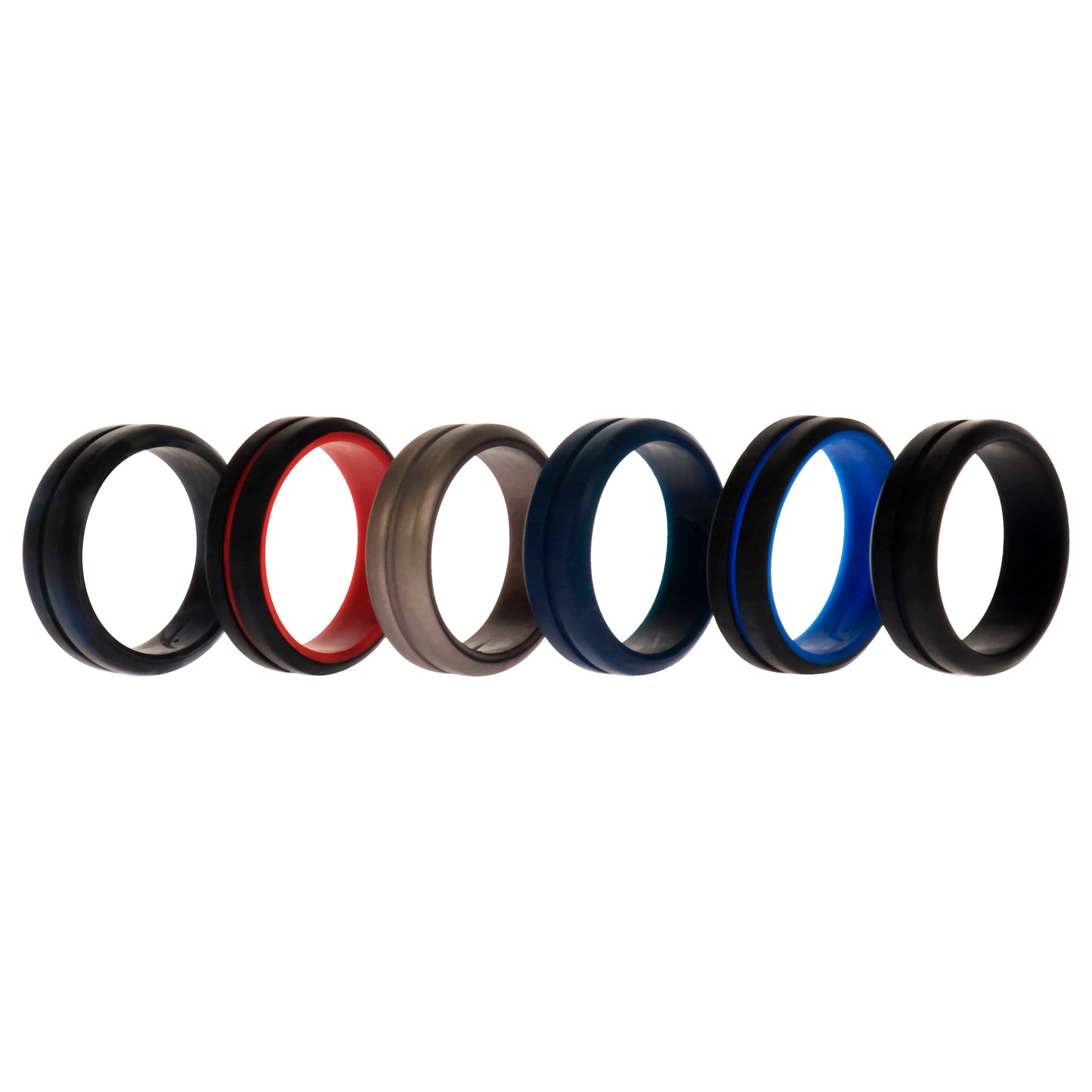 ROQ Silicone Wedding 2Layer Middle Line Ring Set - Black-Camo