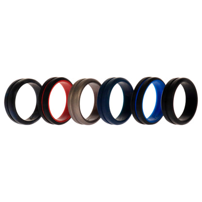 ROQ Silicone Wedding 2Layer Middle Line Ring Set - Black-Camo