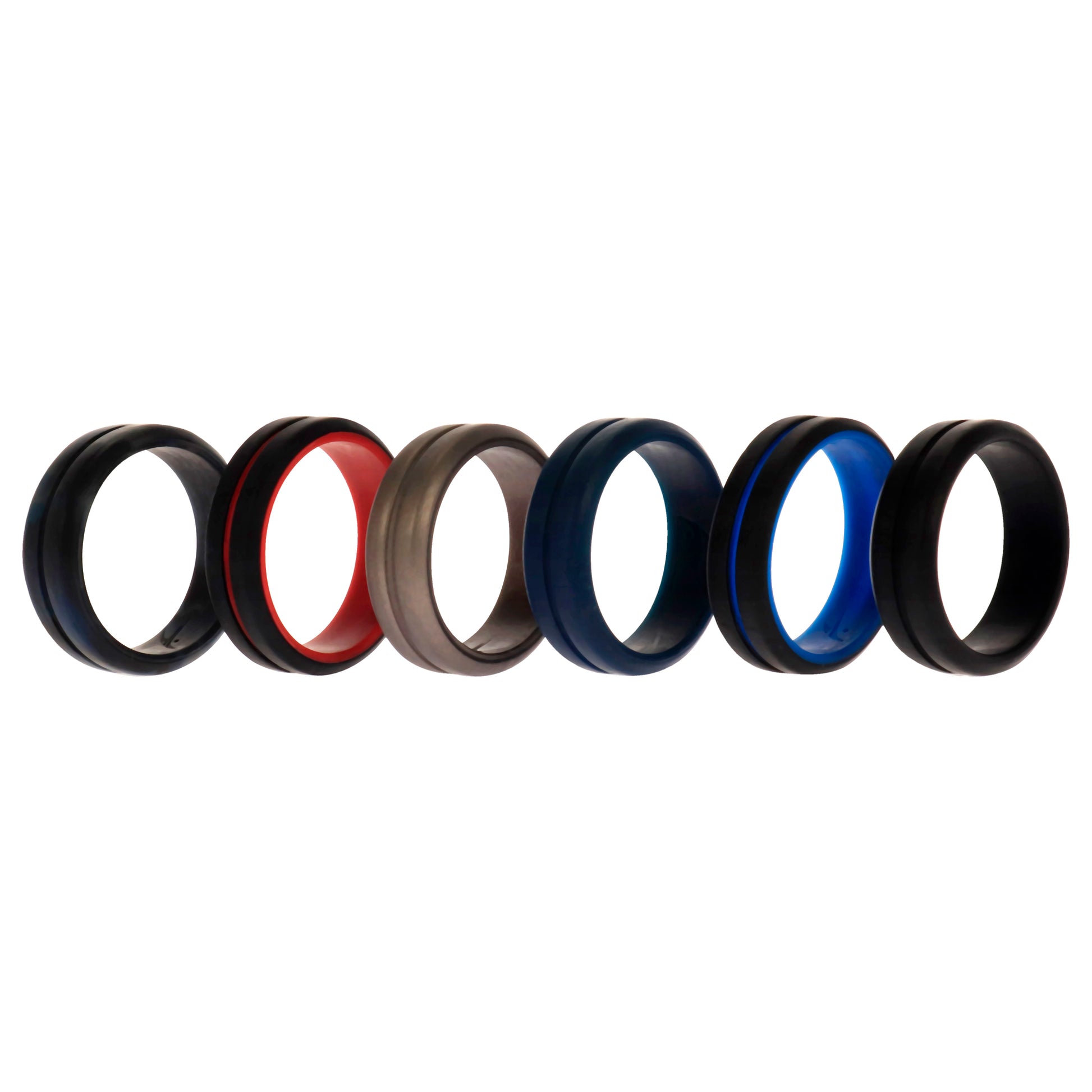 Silicone Wedding 2Layer Middle Line Ring Set - Black-Camo by ROQ for Men - 6 x 13 mm Ring