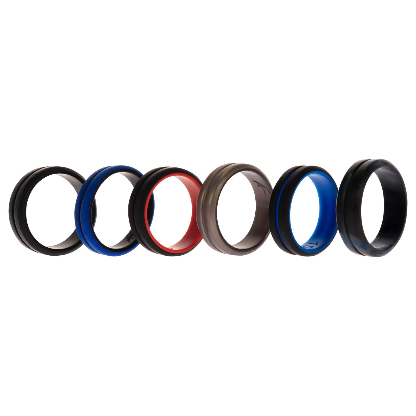ROQ Silicone Wedding 2Layer Middle Line Ring Set - Black-Camo