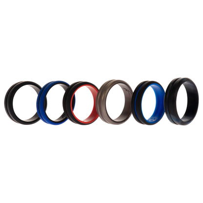 ROQ Silicone Wedding 2Layer Middle Line Ring Set - Black-Camo