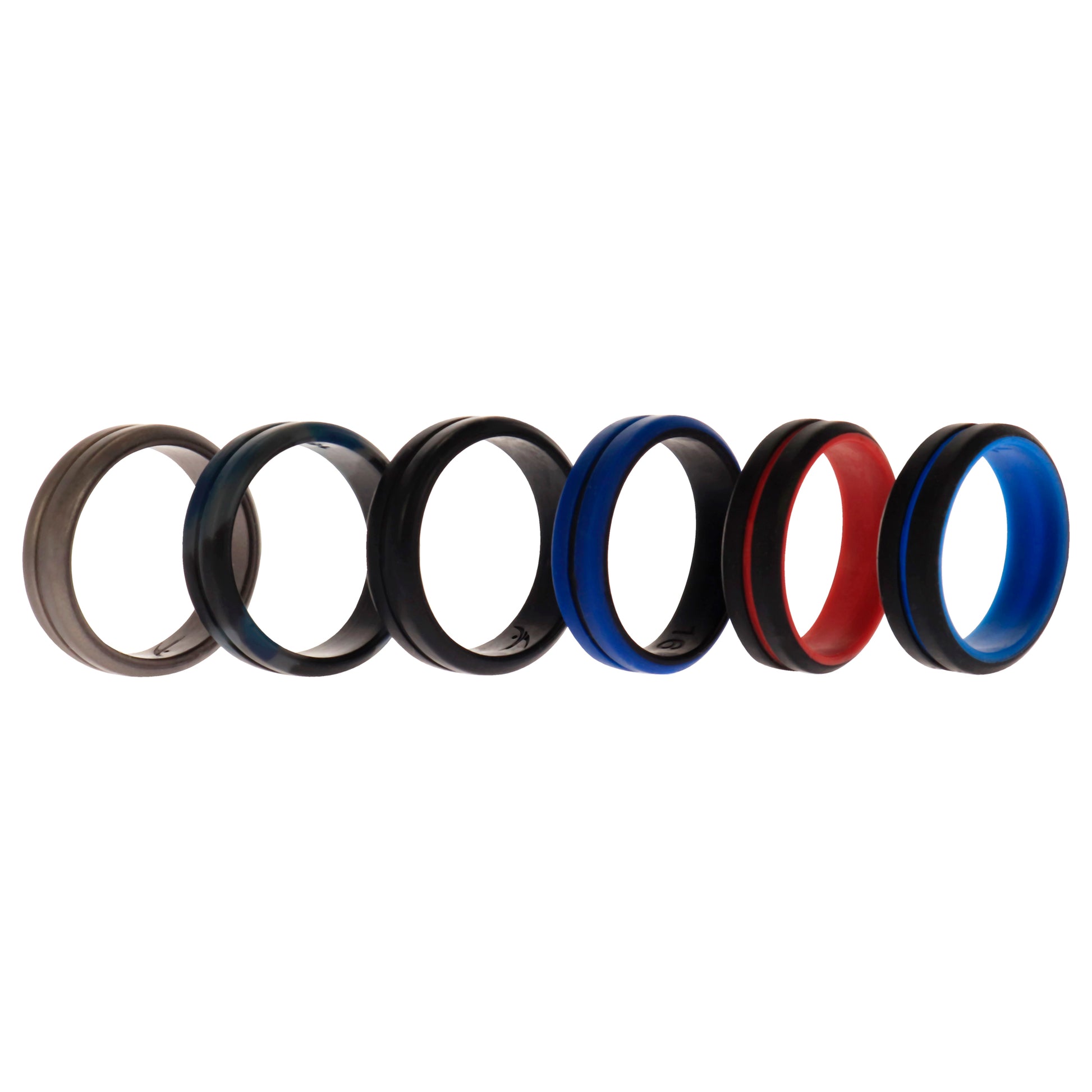 ROQ Silicone Wedding 2Layer Middle Line Ring Set - Black-Camo