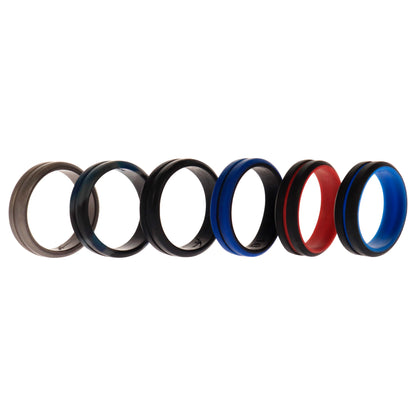 ROQ Silicone Wedding 2Layer Middle Line Ring Set - Black-Camo