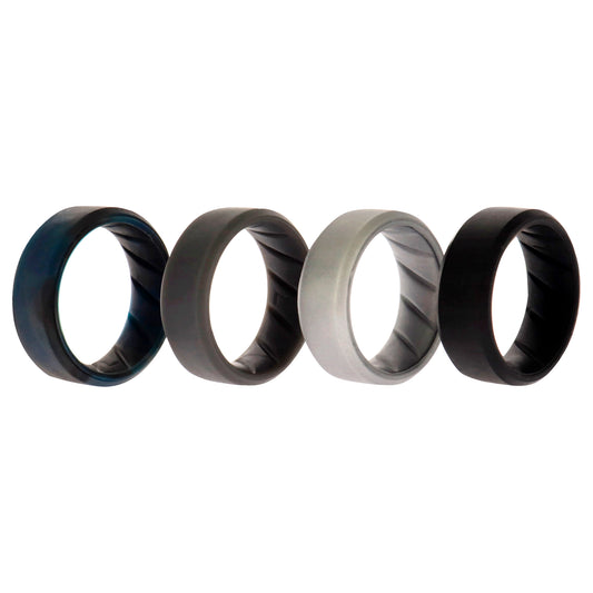 ROQ Silicone Wedding BR 8mm Edge Ring Set - Basic-Black-BlueC