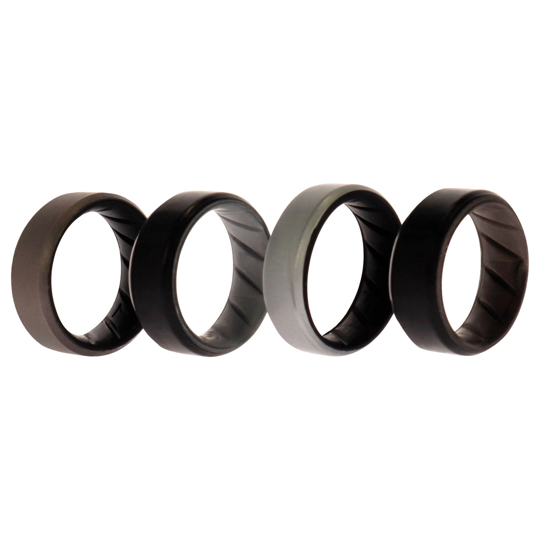 ROQ Silicone Wedding BR 8mm Edge Ring Set - Silver