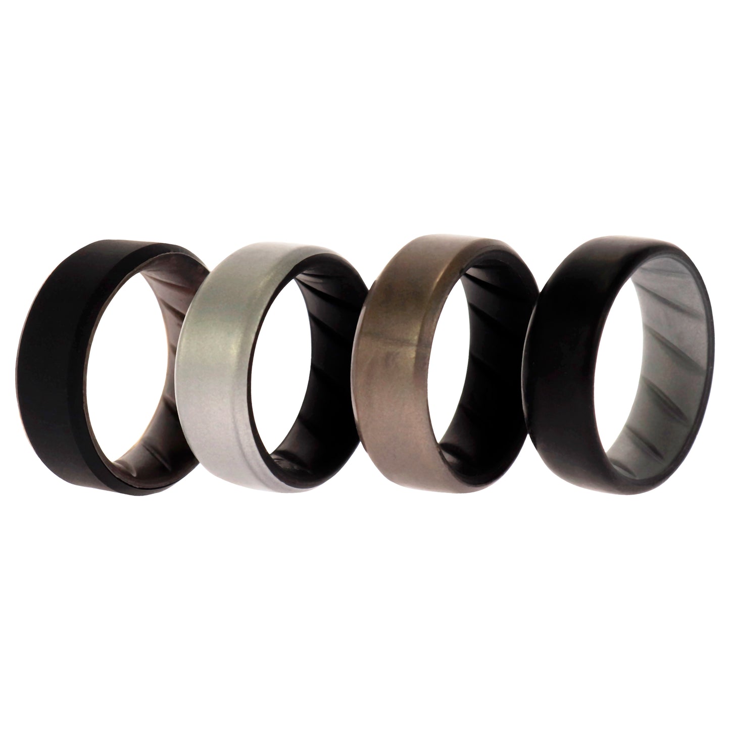ROQ Silicone Wedding BR 8mm Edge Ring Set - Silver