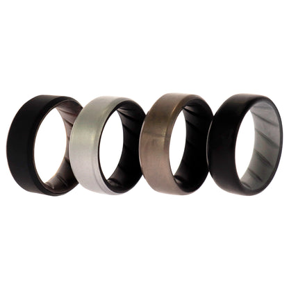 ROQ Silicone Wedding BR 8mm Edge Ring Set - Silver