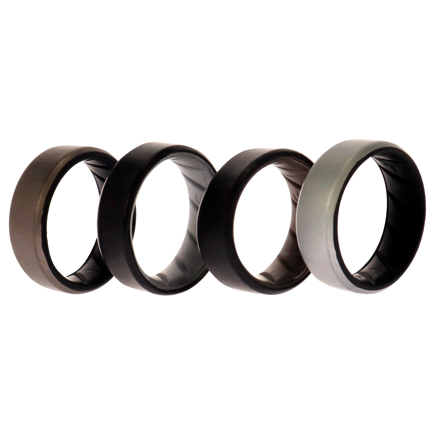 ROQ Silicone Wedding BR 8mm Edge Ring Set - Silver