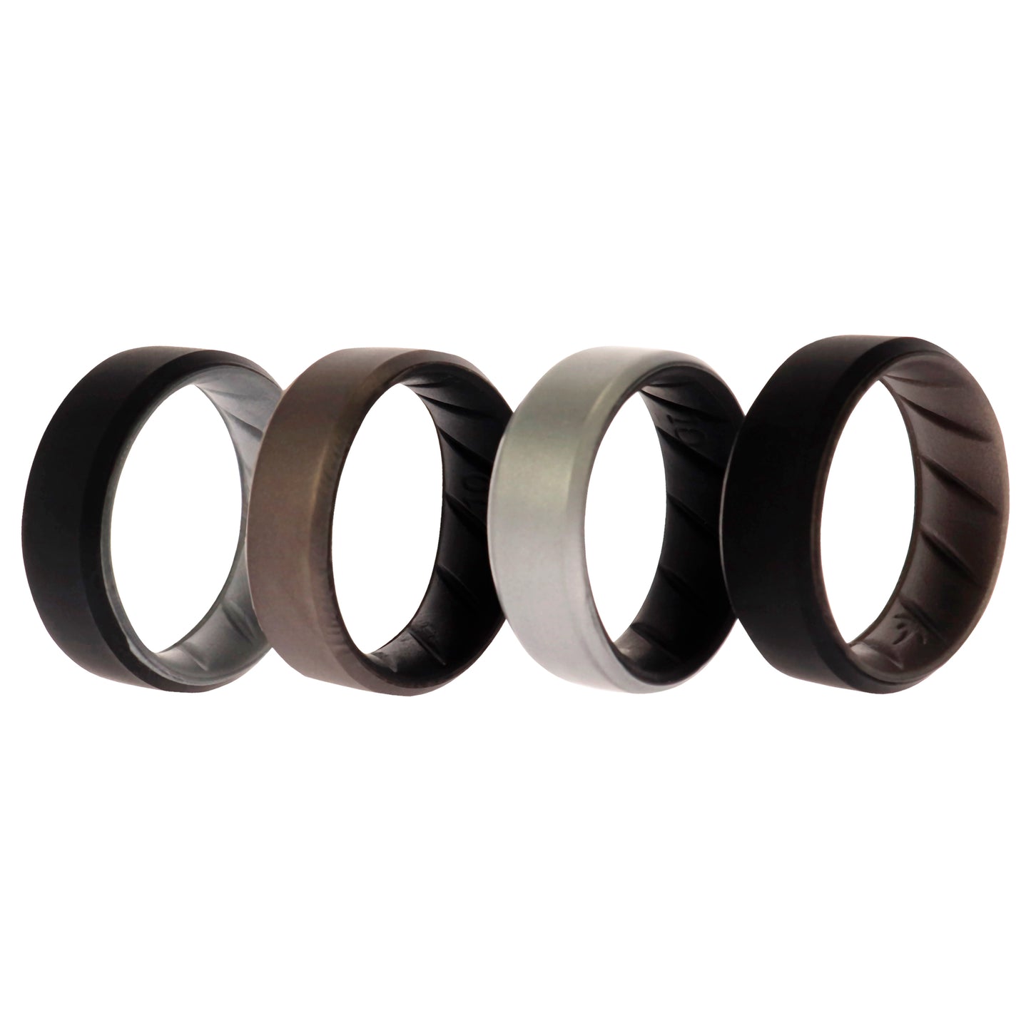 ROQ Silicone Wedding BR 8mm Edge Ring Set - Silver