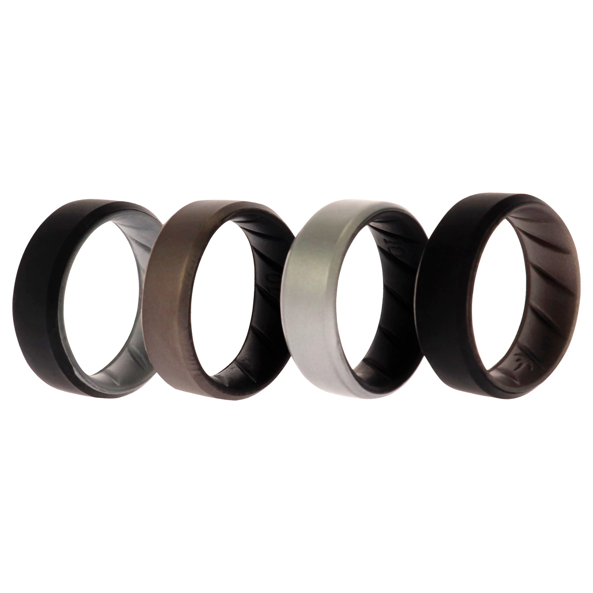 ROQ Silicone Wedding BR 8mm Edge Ring Set - Silver