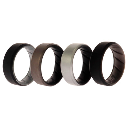 ROQ Silicone Wedding BR 8mm Edge Ring Set - Silver