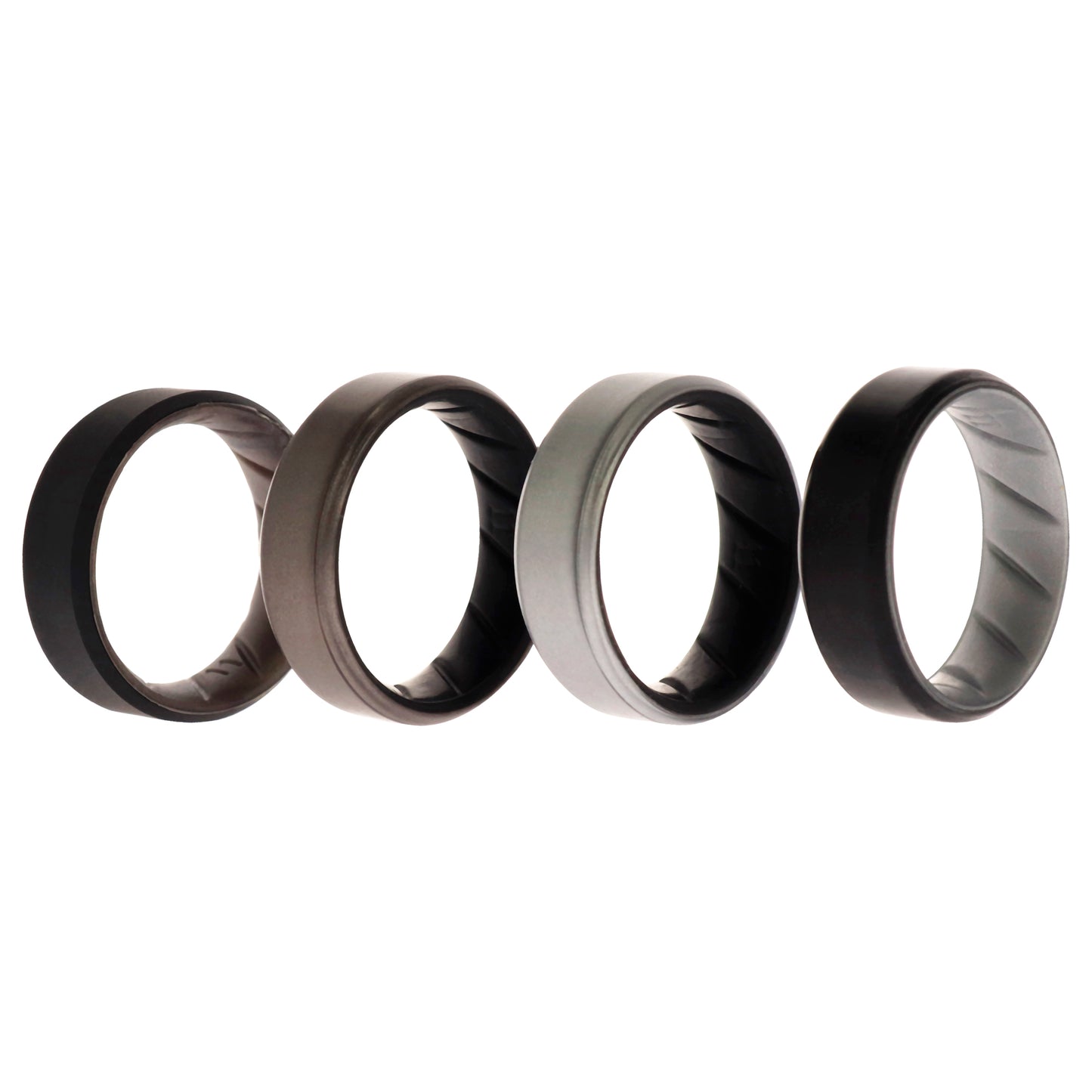ROQ Silicone Wedding BR 8mm Edge Ring Set - Silver