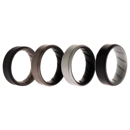 ROQ Silicone Wedding BR 8mm Edge Ring Set - Silver