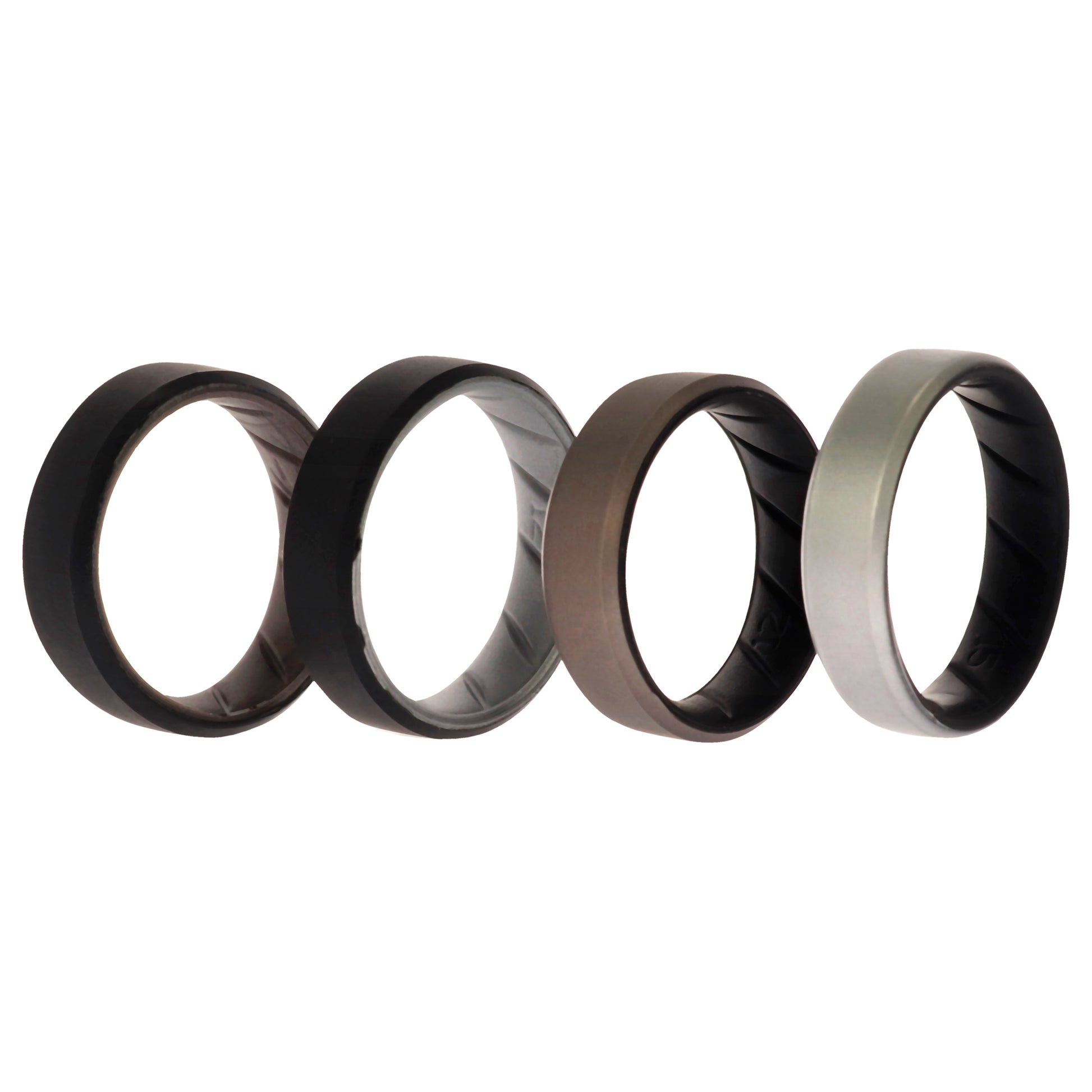 ROQ Silicone Wedding BR 8mm Edge Ring Set - Silver