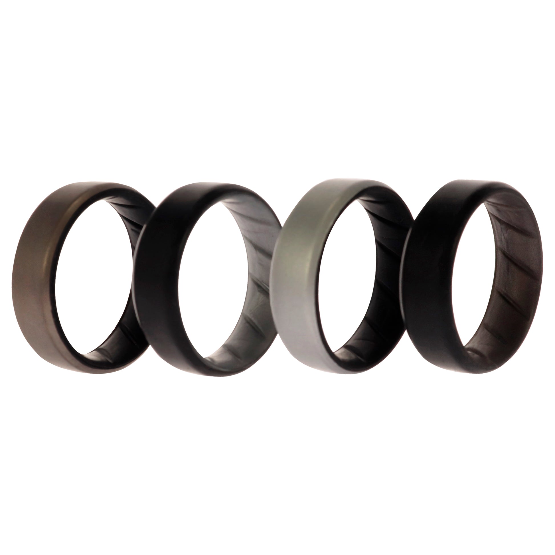 ROQ Silicone Wedding BR 8mm Edge Ring Set - Silver