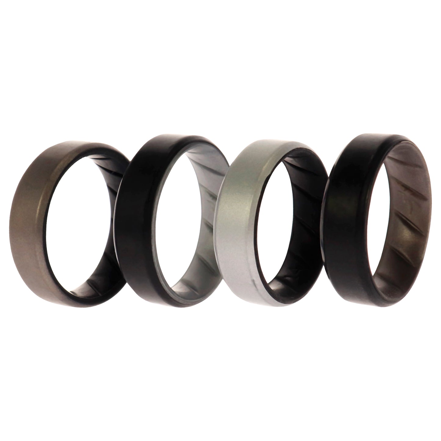ROQ Silicone Wedding BR 8mm Edge Ring Set - Silver