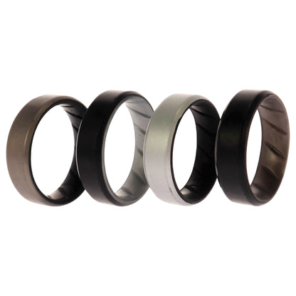 ROQ Silicone Wedding BR 8mm Edge Ring Set - Silver