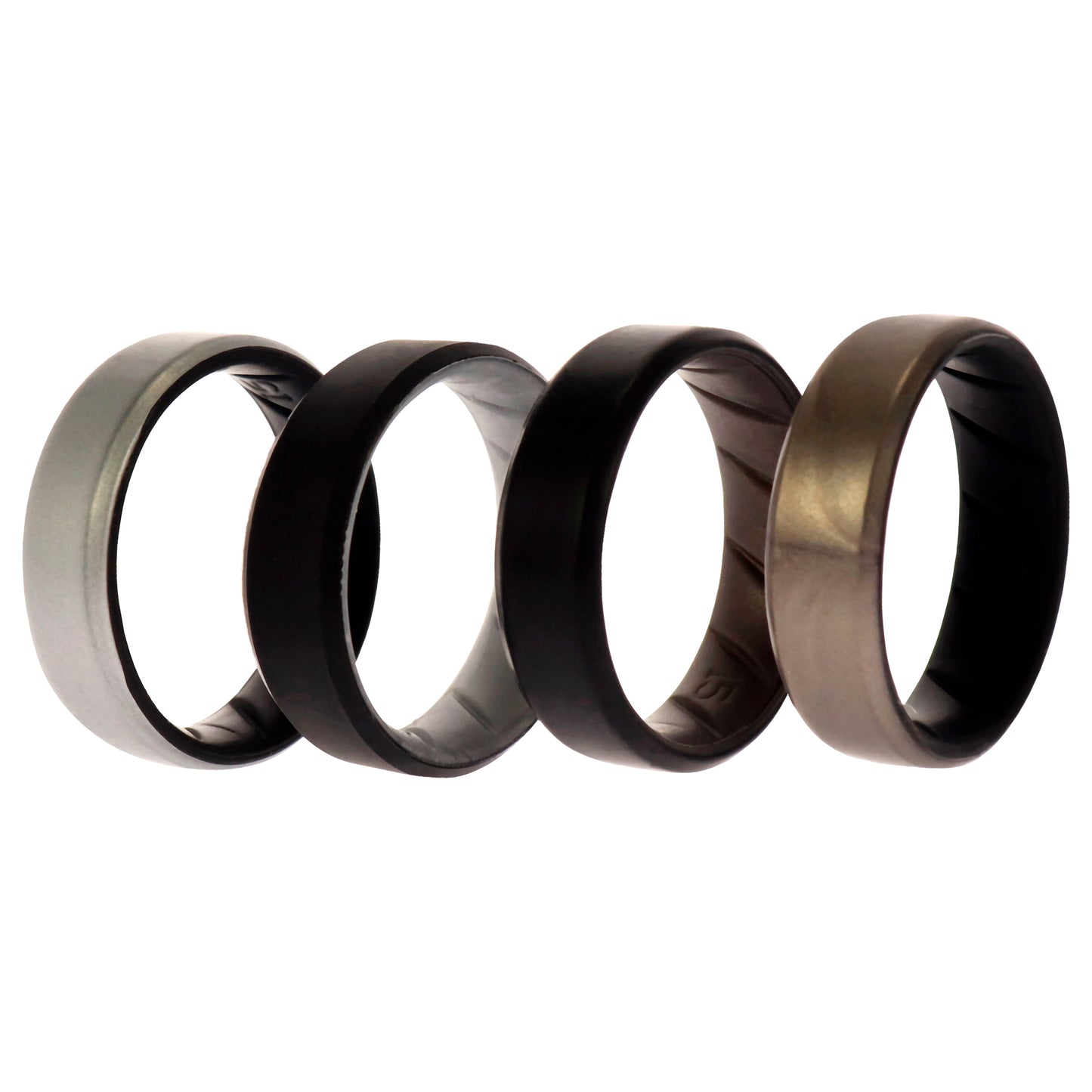 ROQ Silicone Wedding BR 8mm Edge Ring Set - Silver