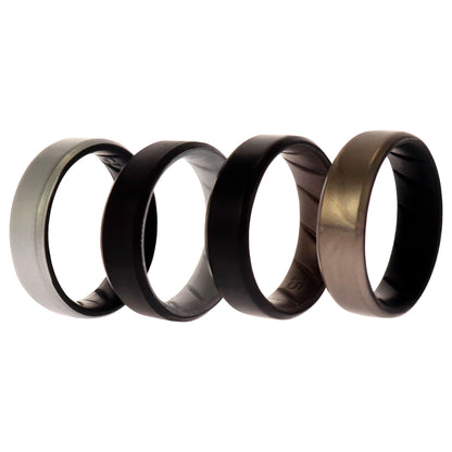 ROQ Silicone Wedding BR 8mm Edge Ring Set - Silver