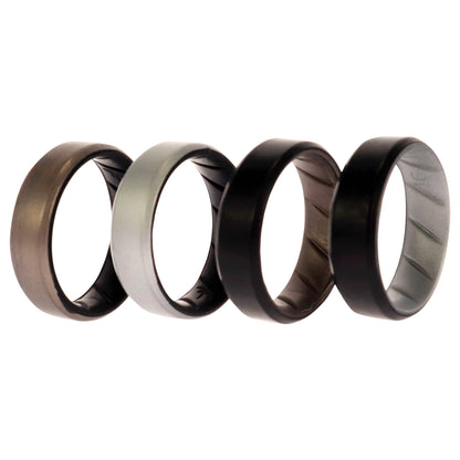 ROQ Silicone Wedding BR 8mm Edge Ring Set - Silver