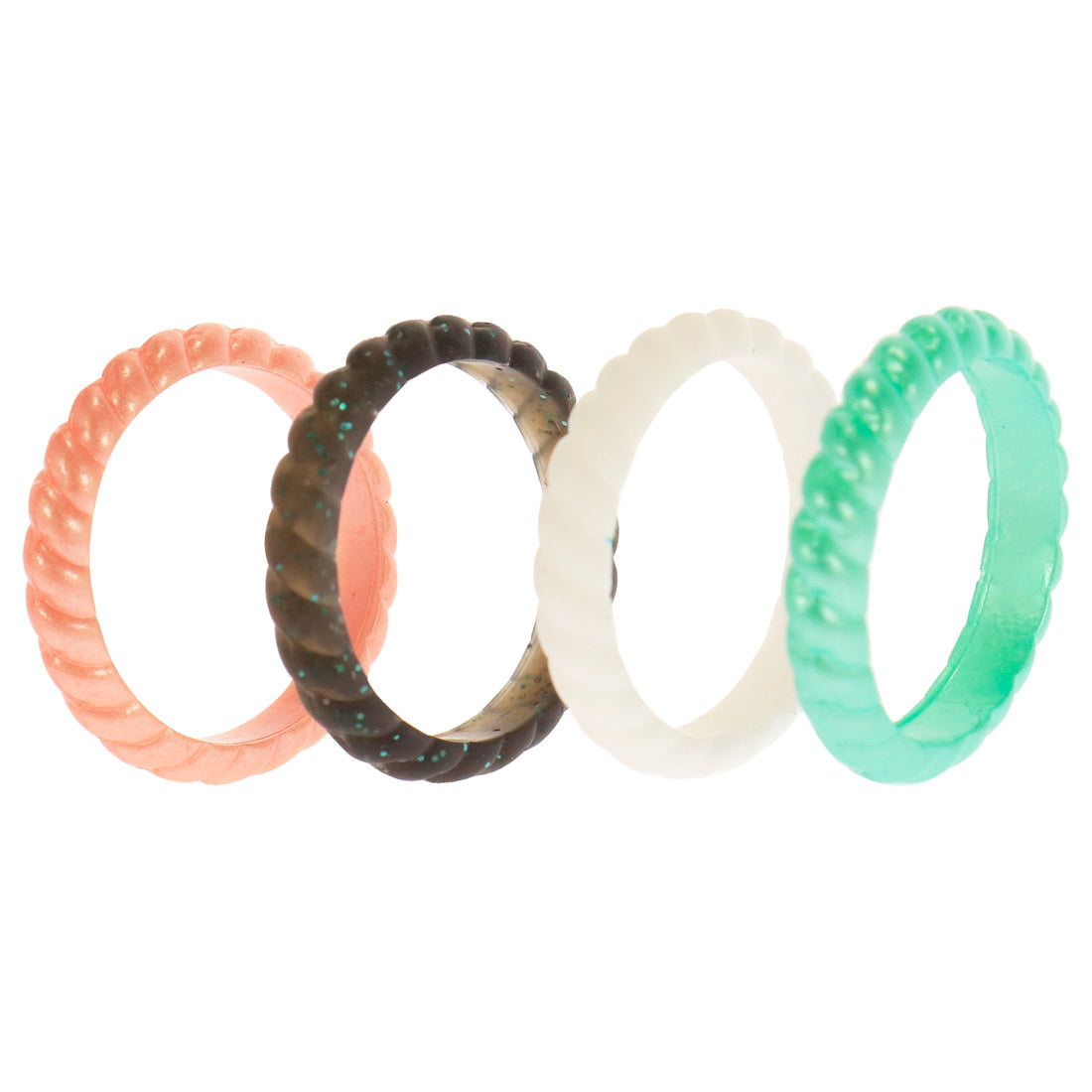 ROQ Silicone Wedding Stackble Braided Ring Set - Aqua-Rose