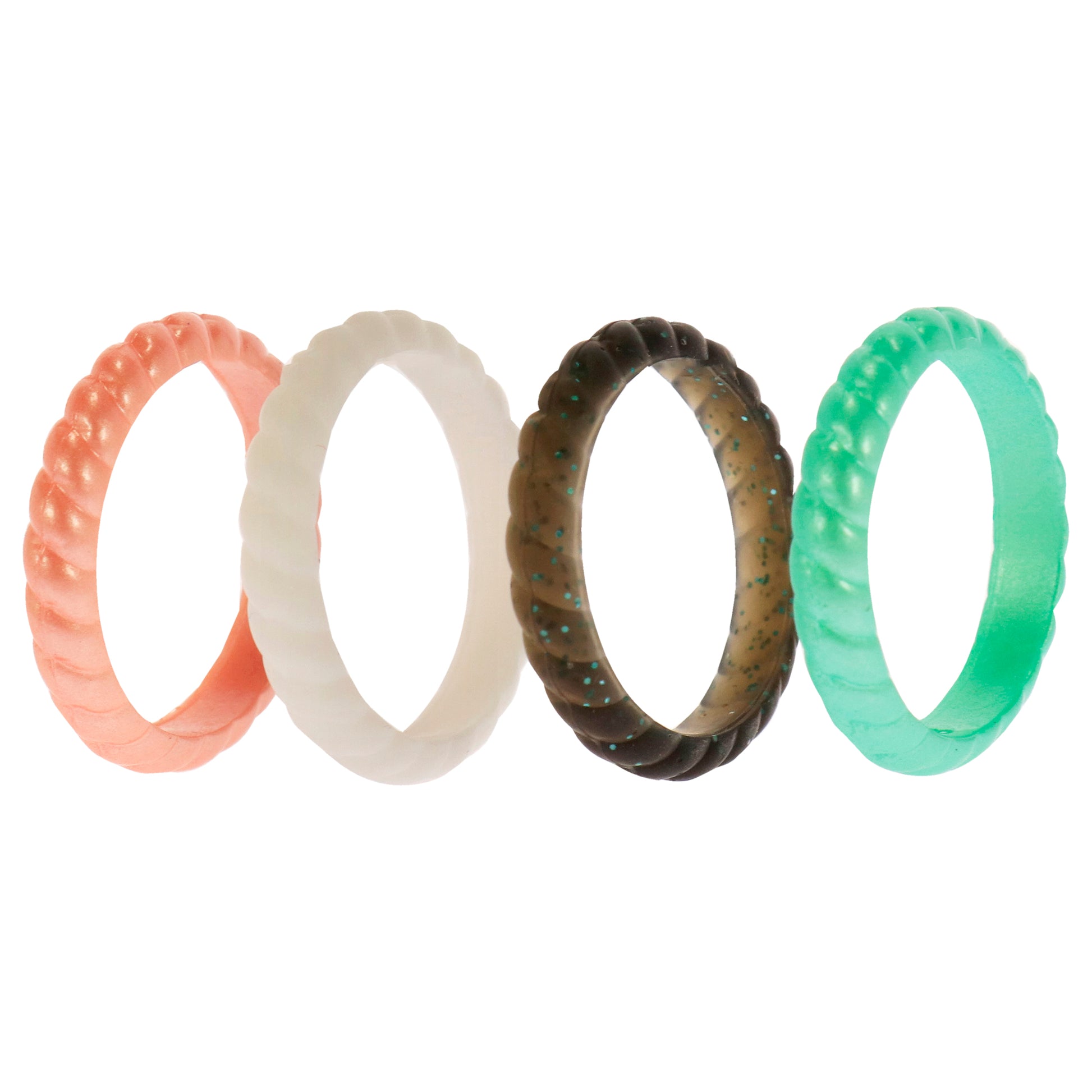 ROQ Silicone Wedding Stackble Braided Ring Set - Aqua-Rose