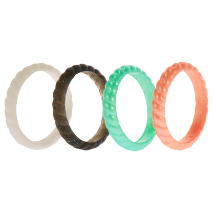 ROQ Silicone Wedding Stackble Braided Ring Set - Aqua-Rose